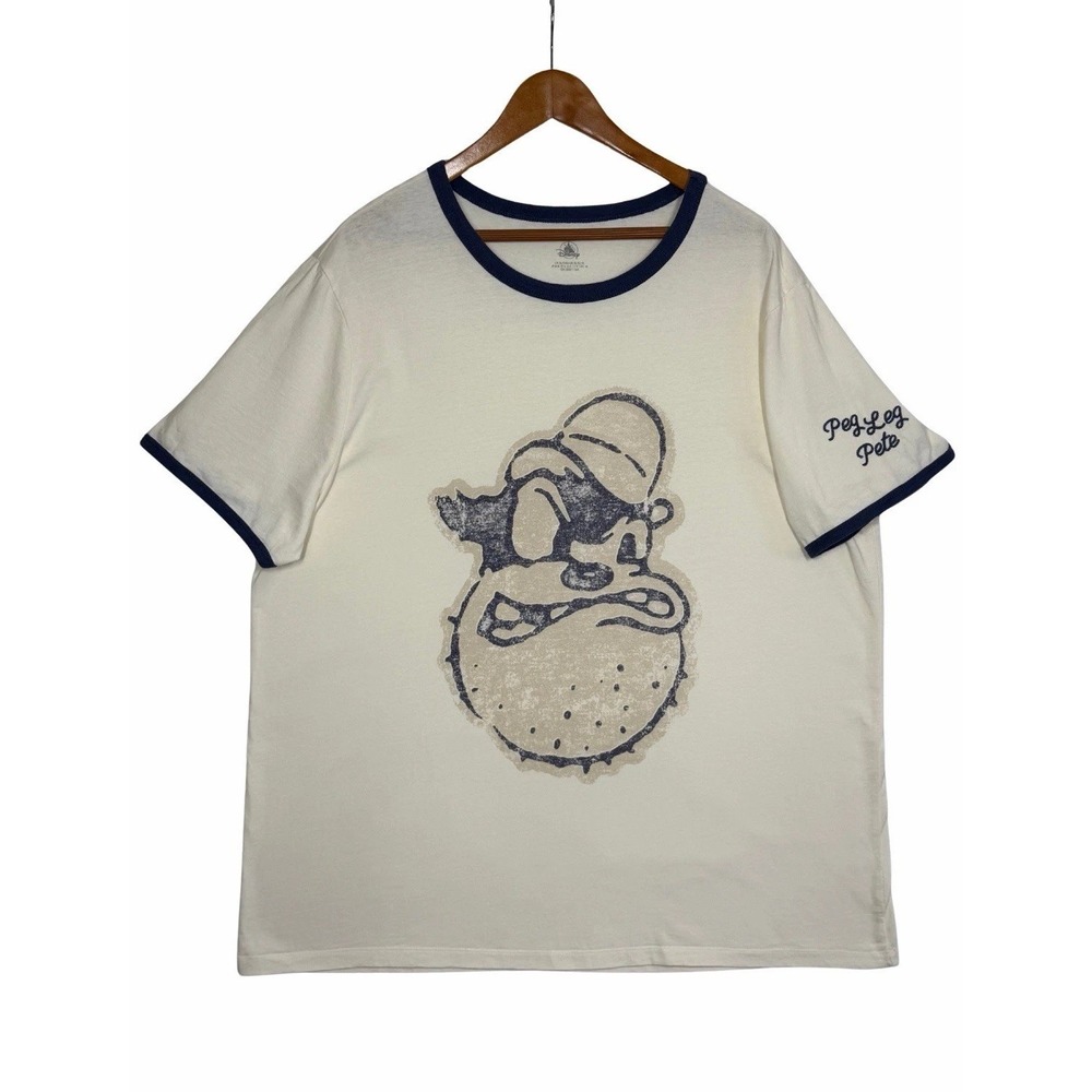 Disney Peg Leg Pete Ringer T-Shirt Men's XL Ivory Cream Blue Graphic Villain Tee